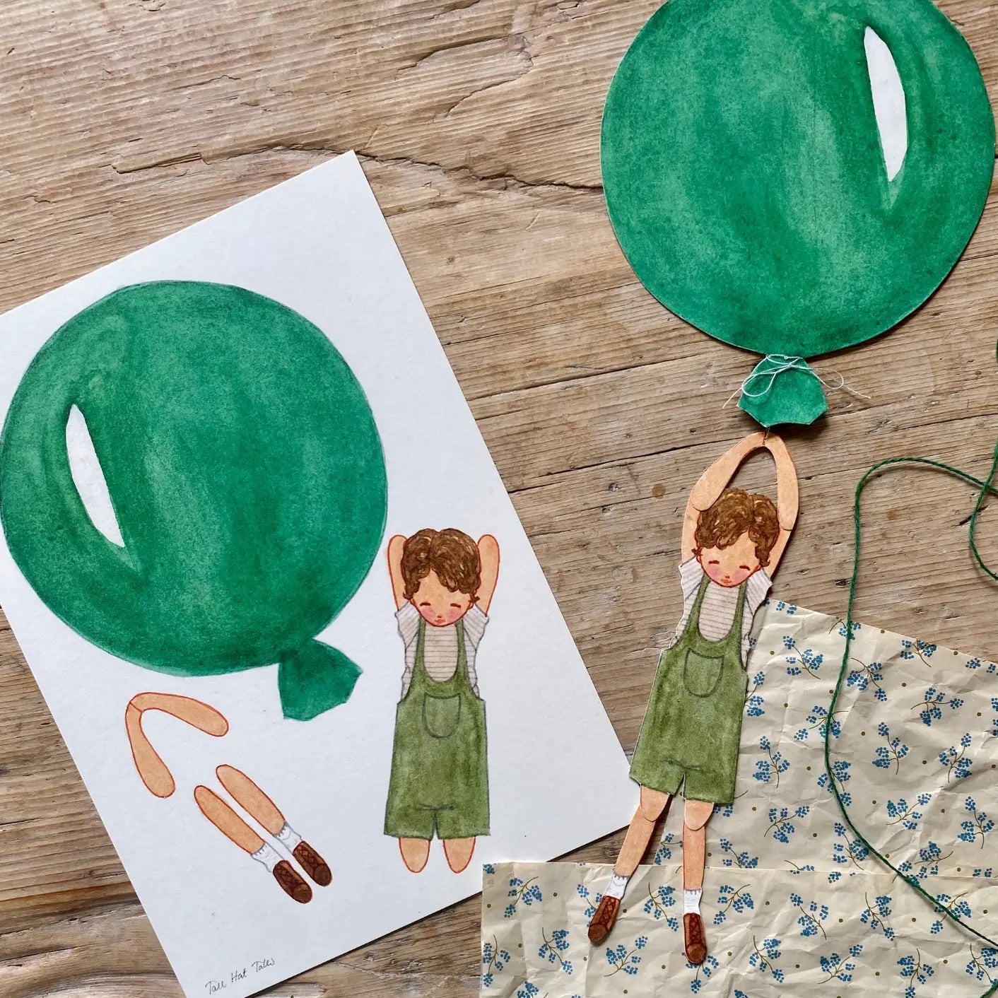 Mobil - Grön ballong med pojke