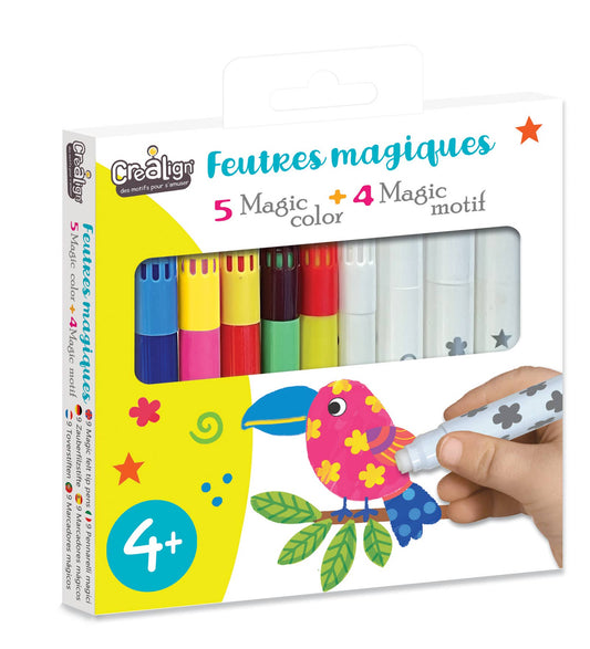 Magic Markers - 5 färgade tuschpennor och 4 "magiska motiv"-pennor