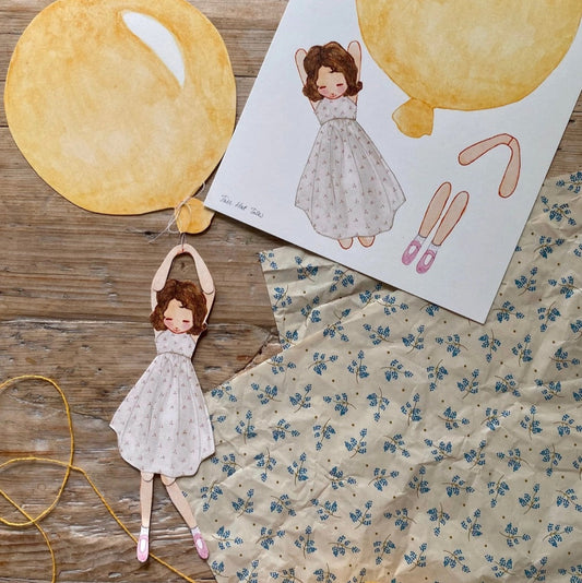 Mobil - Gul ballong med flicka