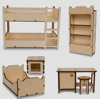 Barn DIY dockhus - Möbelsats - Barnsovrum (Skala 1:12)